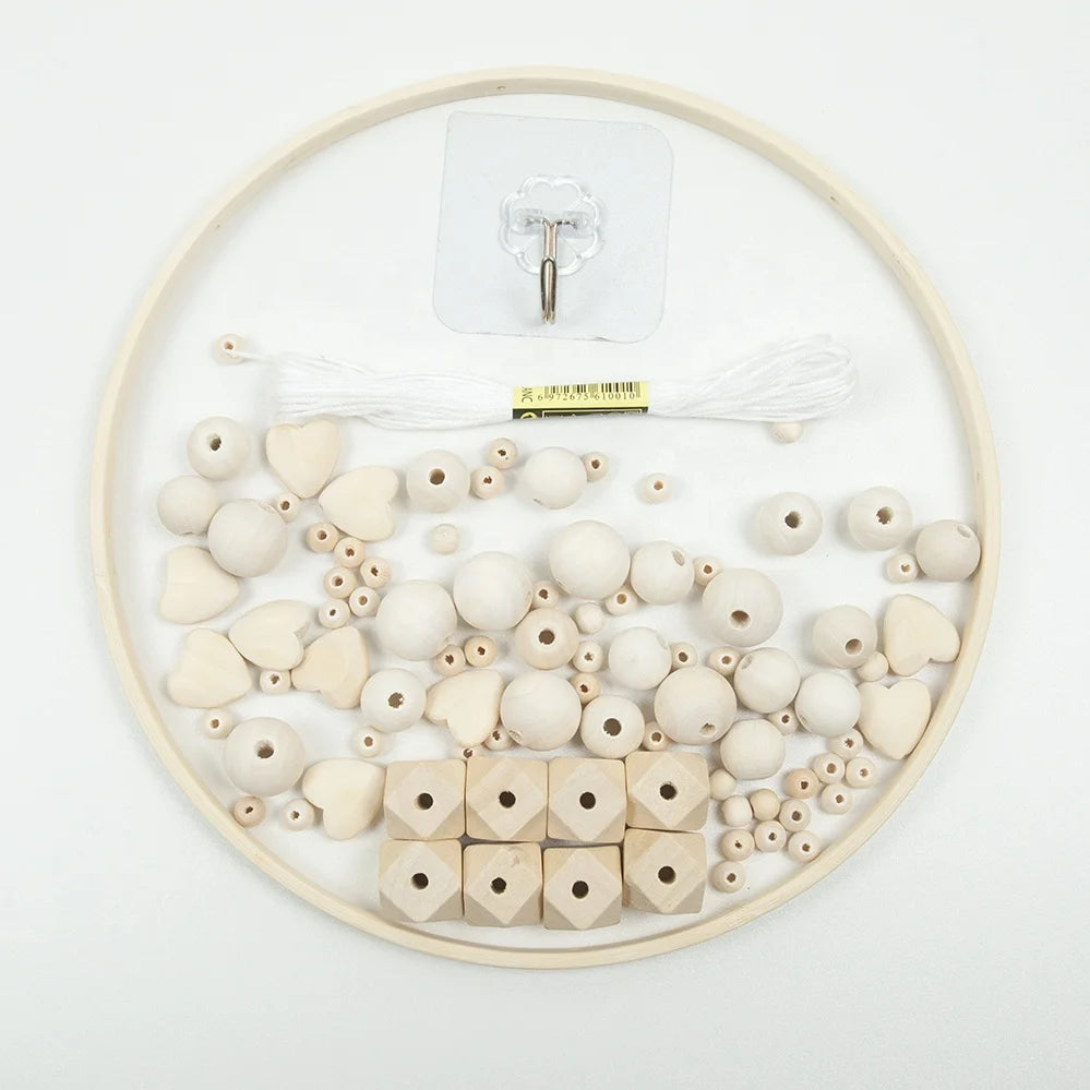 Bamboo Mobile Bell DIY Kit Bed Bell Circle with Different Kinds of Beads Heart