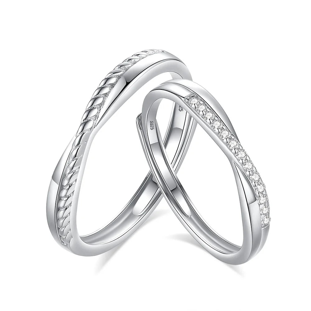 FDJZ-308 925 Sterling Silver Lines Twining Romantic Adjustable Classic Wedding Engagement Couple Rings for Women Men