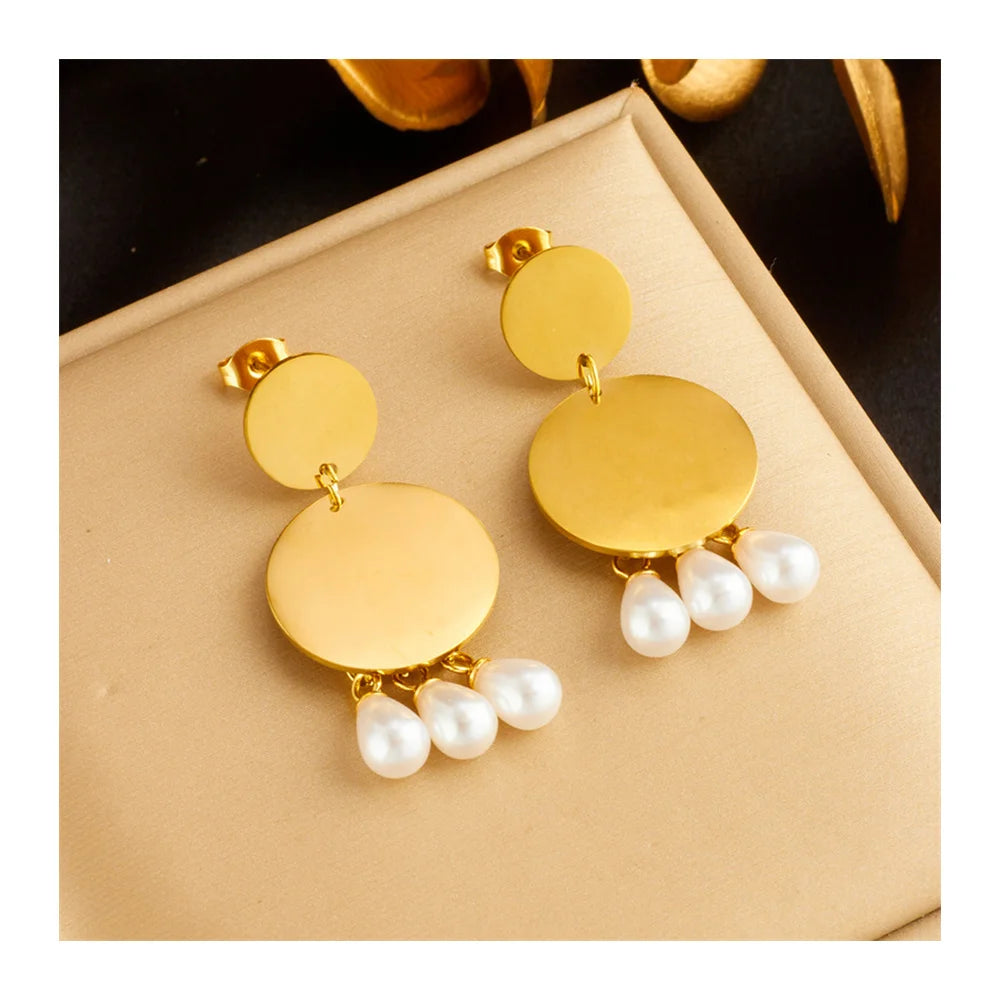 New Arrival Fashion Non Tarnish 18k Gold Plated 316L Stainless Steel Pearl Drop Earings Women