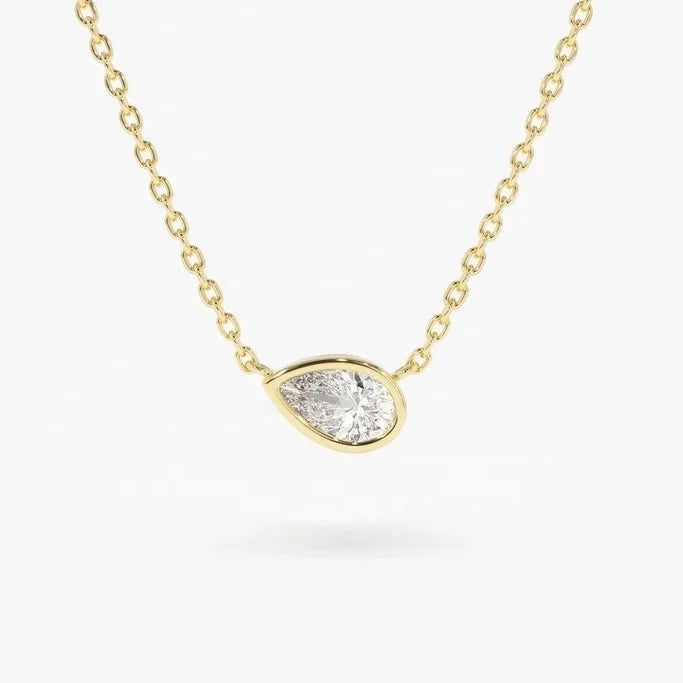 LOZRUNVE 925 Sterling Silver Gold Solitaire Pear Shape Necklace Fashionable Jewelry