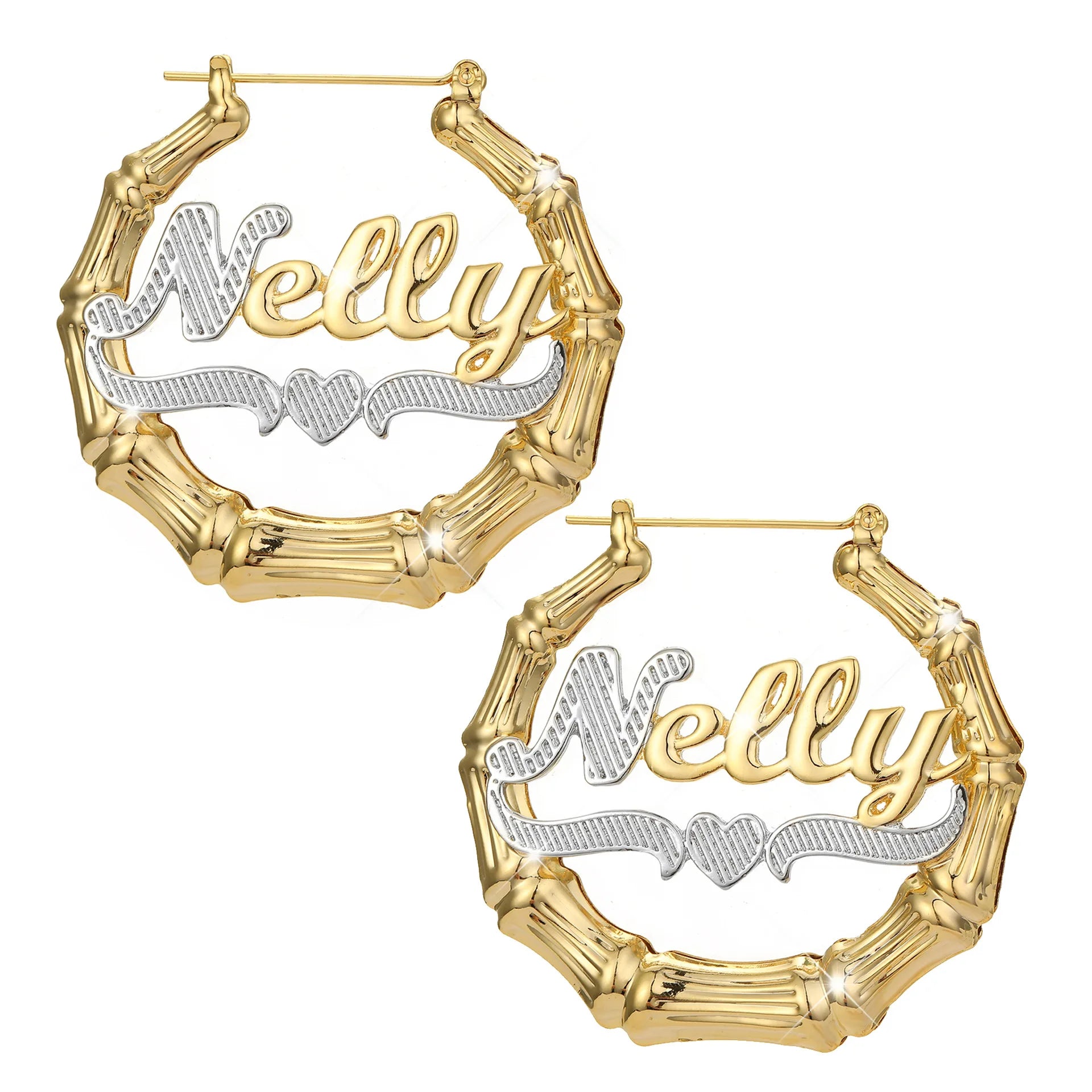 Qiuhan OEM OHRRINGE Stainless Steel Custom Two Color Bamboo Name Earrings