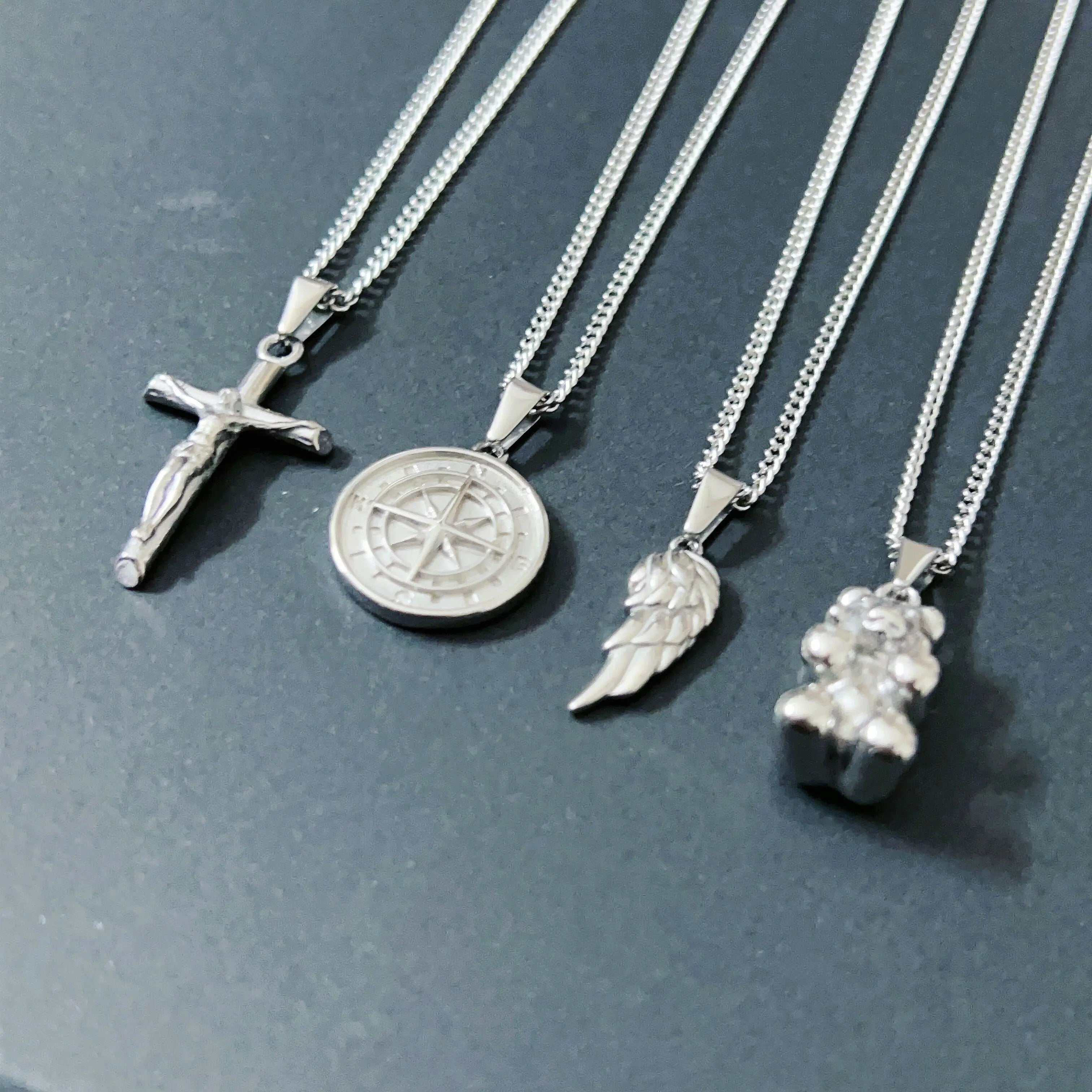 Handcrafted Jewelry Mens 18K PVD Gold Plated Offensive Bear Pendant Compass Necklace Stainless Steel Necklace with Cross Pendant