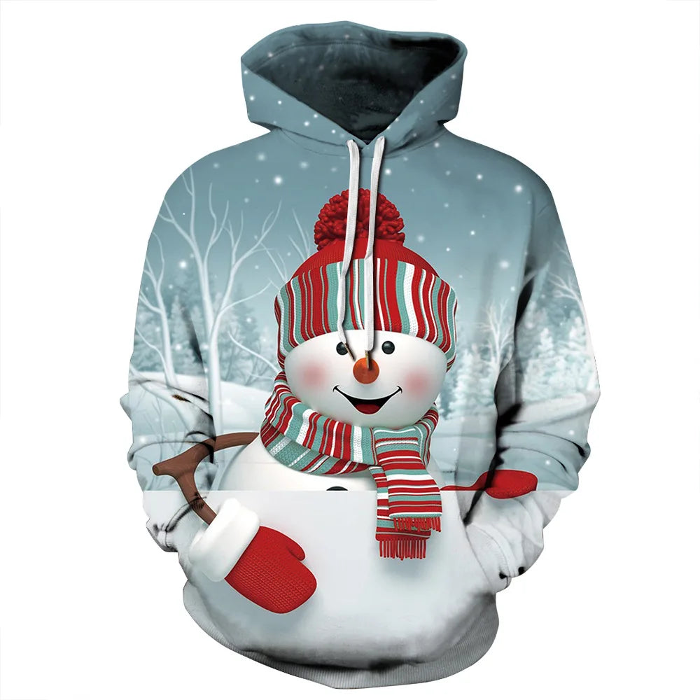 Fitspi Men Clothes Fashion Christmas Hoodies Santa Claus Casual Tracksuits Large Ugly Novelty Snowman 3d Print Hooded Sweatshirt