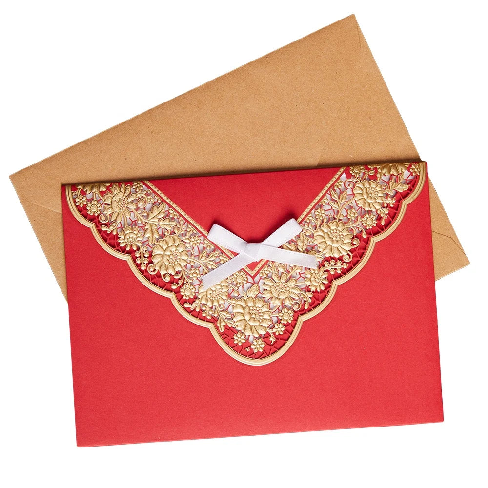 Elegant Original Laser&Embossed Wedding Pocket Invitations Cards Foil Cards With Blank Matching Envelopes