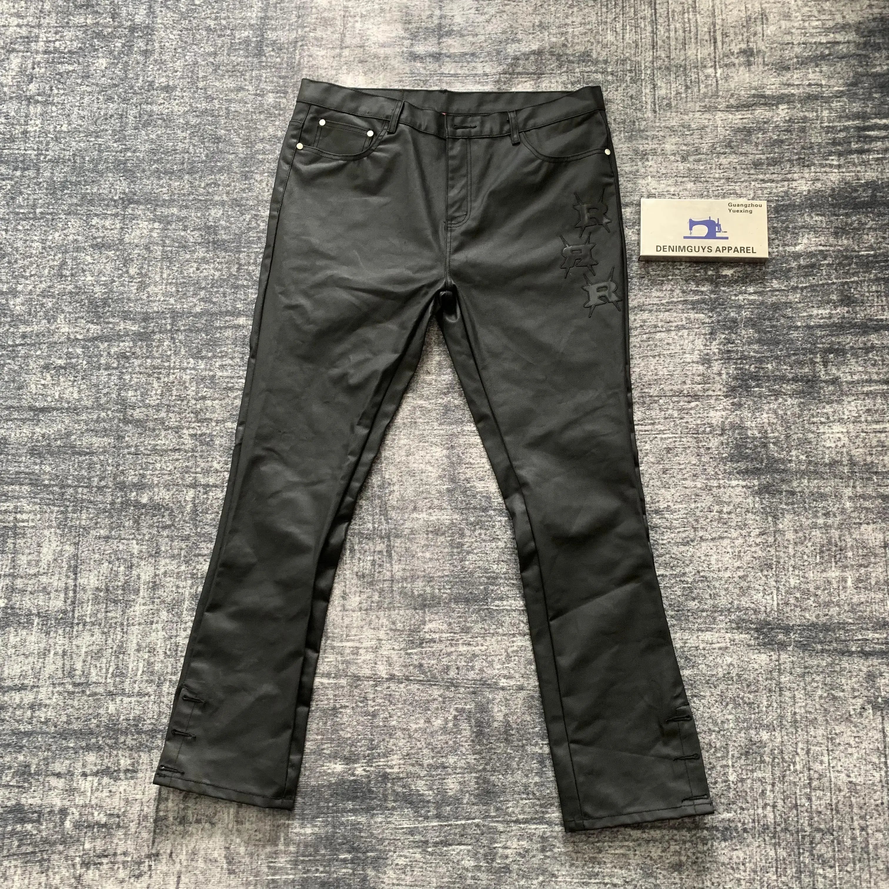 DENIMGUYS Mid Waist 100% Cotton Non Stretch Foil Coated Waxed Denim Jeans Men