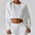 L800864 2026 Custom Spring Jumper Jogger Set Gym Workout Terry 2 Piece Women Set Women Terry Cotton Crop Hoodie Sweatshirt Set