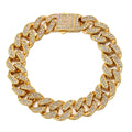 Chunky Gold PVD Men Stainless Steel Thick Iced Out Full Stone Bling Jewelry Schmuck Cuban Link Chain Necklace for Men Armband