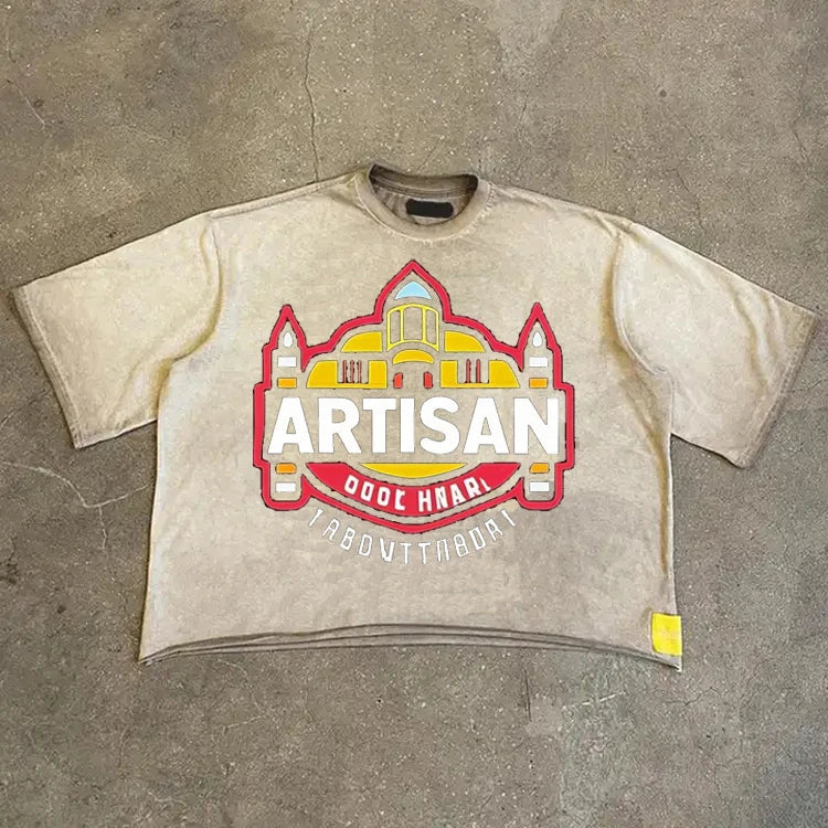 Custom Men's Streetwear Graphic Tees 100% Cotton Acid Wash Heavyweight Hip Hop Vintage Oversized Boxy Fit Cropped Print T-Shirt
