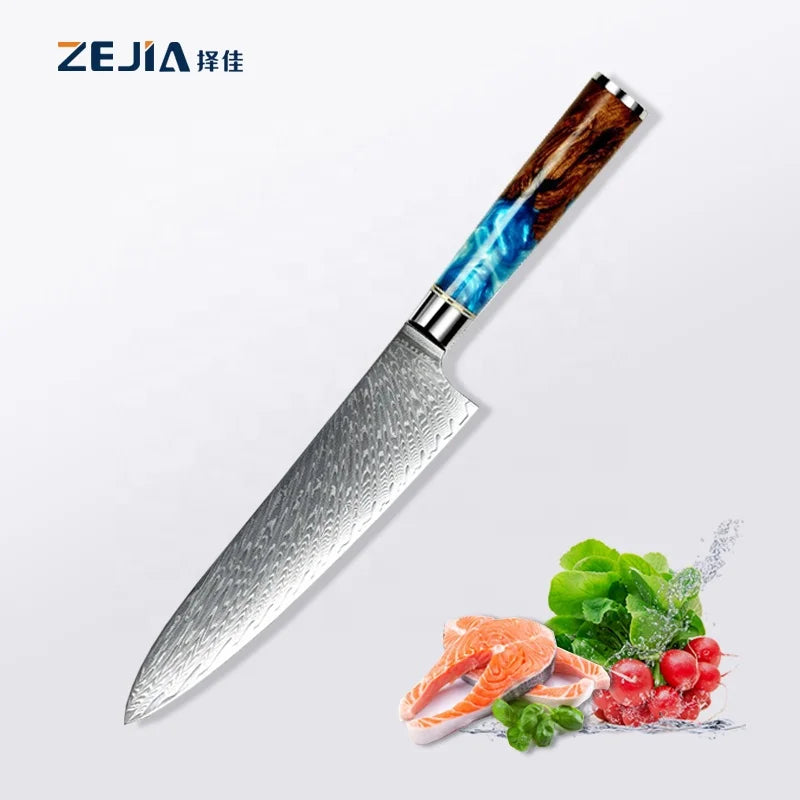 Custom logo Damascus Steel 8 Inch VG10 Chef Knife Japanese razor sharp Kitchen Knife with Resin Handle