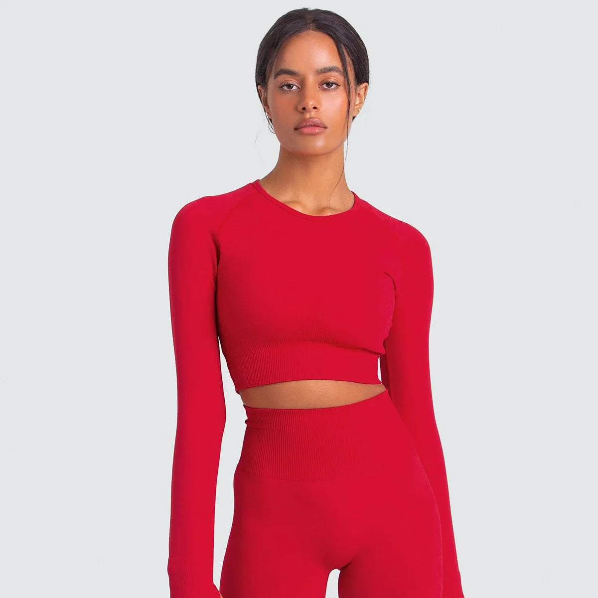 Long Sleeve  Crop Top  Tight Workout Sportswear Sports Suit  for Women
