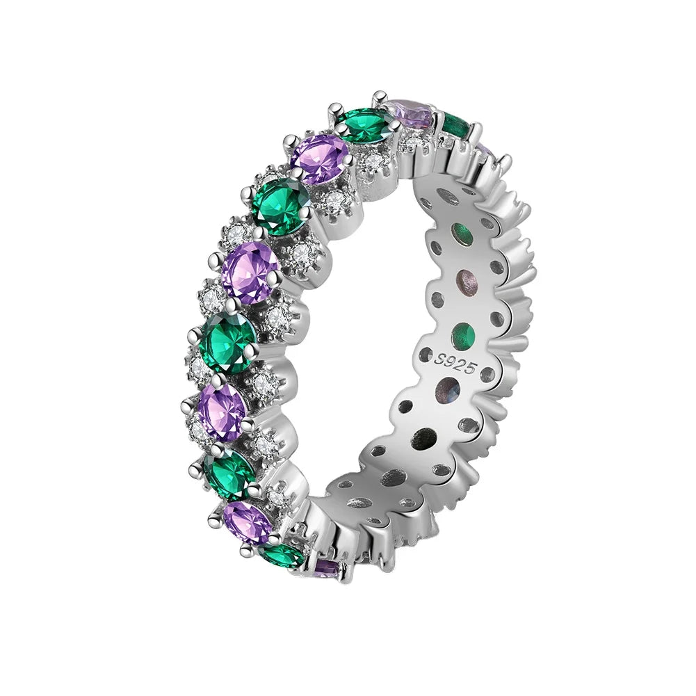 NEW Wholesale Elegant Jewelry 925 Silver Bridal Green&Purple CZ Diamond Rings Rhodium Plated Diamond Eternity Ring