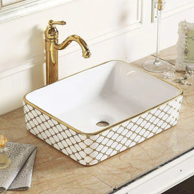Wholesale HUIKLER Modern Royal Gold Plating Porcelain High Quality Countertop Vessel Basin Bowl Water Resistant 2 Bathroom Sinks