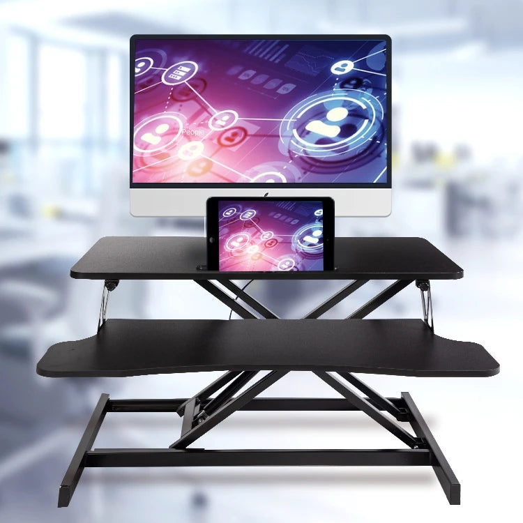 SJZ101 Black Tabletop Workstation Modern Design Height Adjustable Standing Desk Converter Foldable Feature for Home Office Use