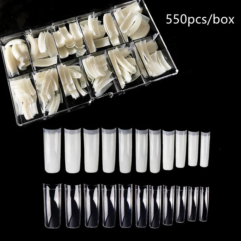 Box Packing Custom Logo Nail Supplies 550PCS Clear Professional Salon French Nail Tips Half Cover French Artificial Nail Tips
