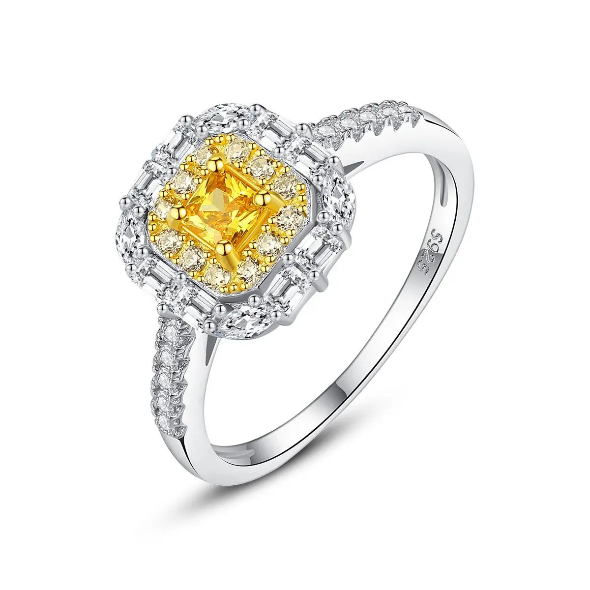 OAHLAN 925 Sterling Silver Golden Color Cubic Zirconia Ring Halo Engagement Promise Ring Fashion Jewelry Wedding Bands for Women