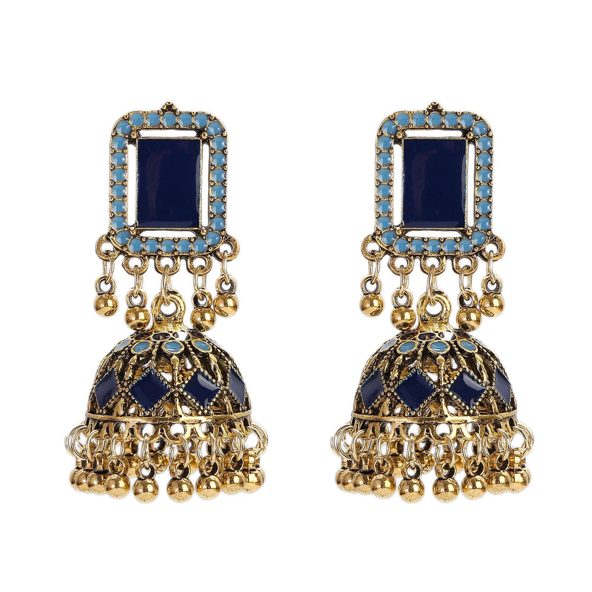 Retro Indian Ethnic Gold Color Carved Round Earring Classic Ethnic Water Drop for Women Wedding Jewelry