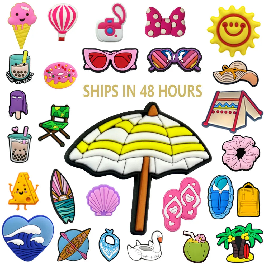 Wholesale Customized 2D DIY Clog Sandal Accessories Summer Holiday Camping Shoe Charms