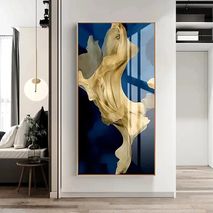 Modern Light Luxury Decorative Painting New Style Porch Crystal Porcelain Frame Painting Golden Abstract Glass Painting