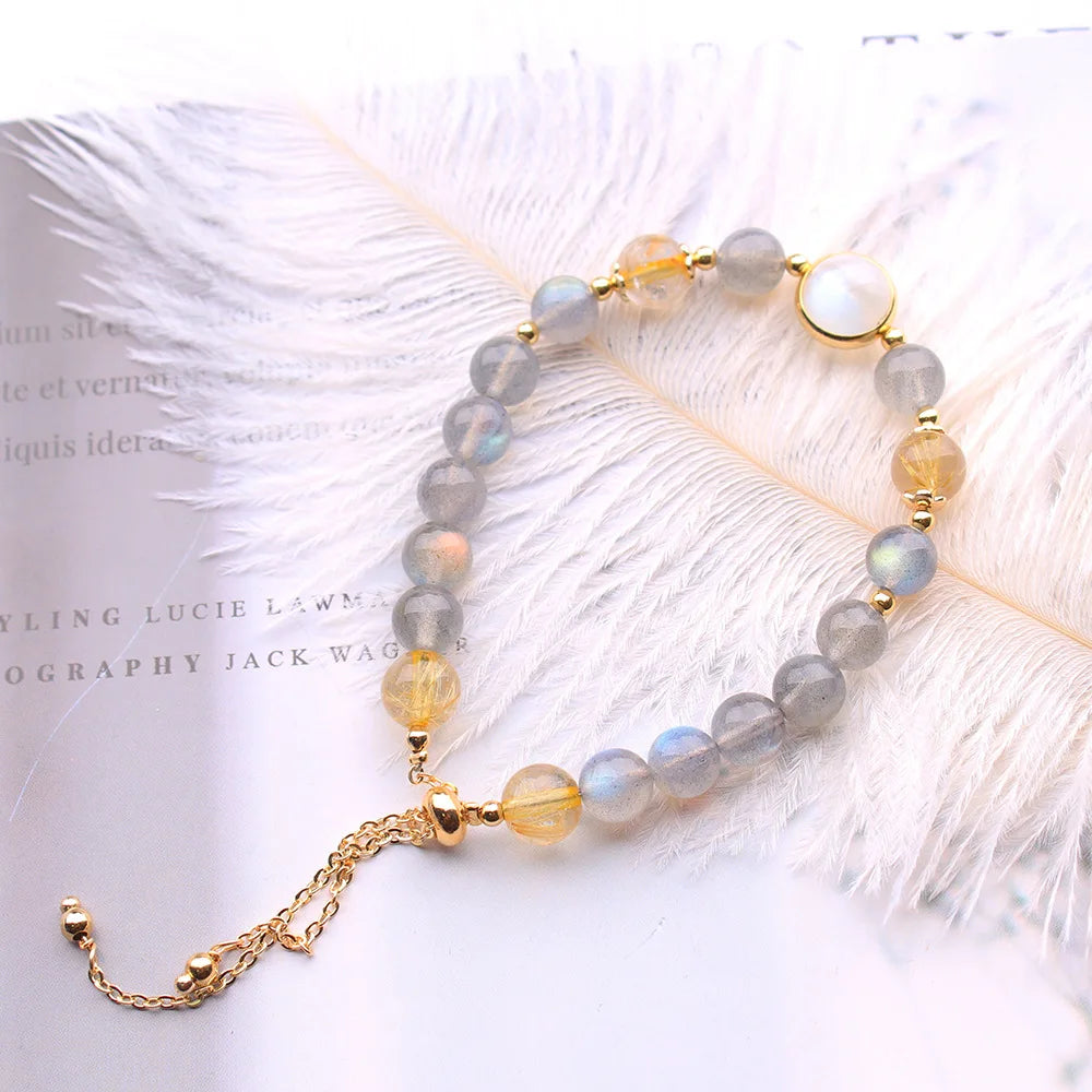 Boho Raw Crystal Moonstone Beaded Vintage Bracelet Gold Filled Adjustable Natural Gemstone Women Bracelet
