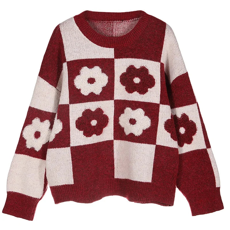 Custom OEM & ODM Women Sweater Long Sleeve Jacquard Knitwear Crew Neck Women Clothes Knit Top Winter Knitted Sweater for Women