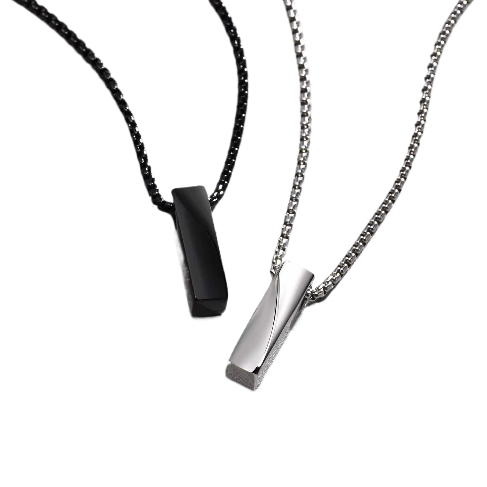 Non-Tarnish Polished Stainless Steel 18K Gold Plated Box Chain Trendy Party Necklace Blank Twisted Vertical Bar Pendant for Men