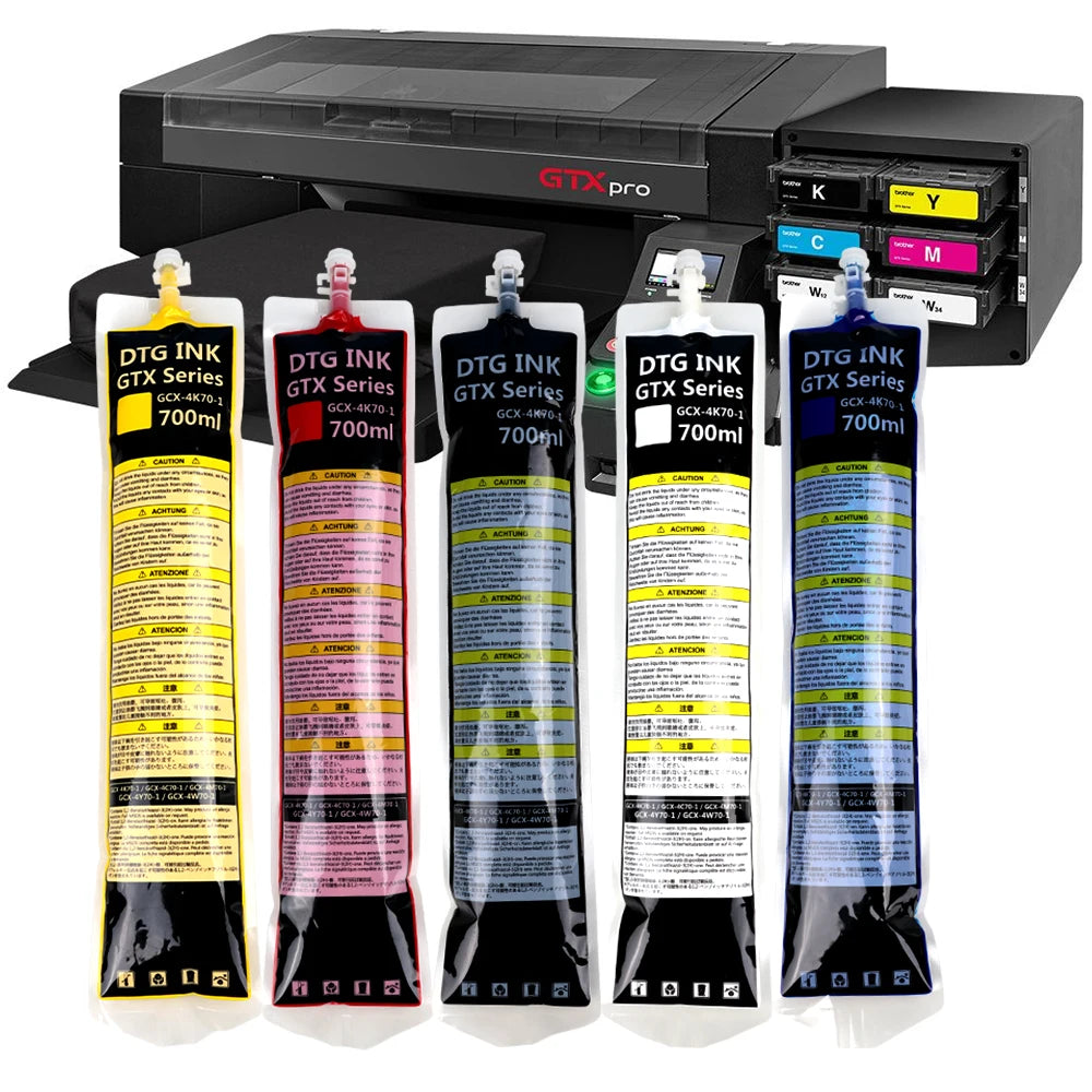 GTX Series GTX 422 423 424 425 600 Pro B Bulk Direct to Garment Printer White DTG Ink Bag 700ml No Chip for Brother