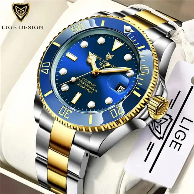 LIGE 6801 New Men Automatic Mechanical Tourbillon Clock Fashion Sport Man Watch 10Bar Business Waterproof Luminous Mens Watches