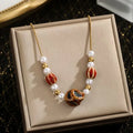 Fashion Retro Natural Ceramic Pearl Handmade Beads Personality Light Luxury All-match Stainless Steel Necklace Jewelry