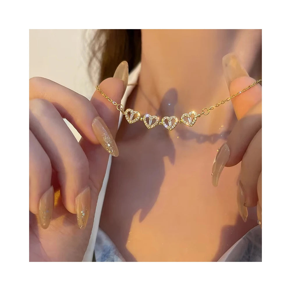 Multi Wearing 4 Heart Pendant with Magnet Minimalist CZ Necklace Titanium Steel Four Leaf Clover Necklace for Women Female