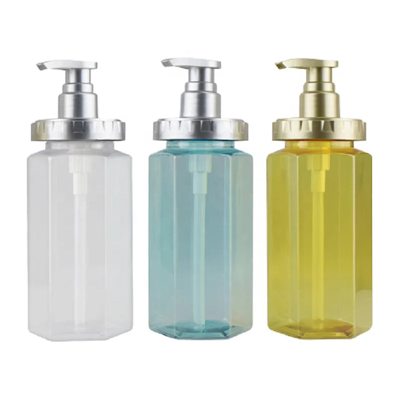 Empty Body Lotion Bottles Hair Shampoo Shower Gel Dispenser Hand Wash Liquid Bottle Hexagon 500ml PET Plastic Lotion Pump Bottle