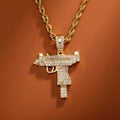 High Quality UZI Gun Pendant Necklaces Hip Hop Prong Setting Full CZ Diamond Gold Plated Pendant for Men