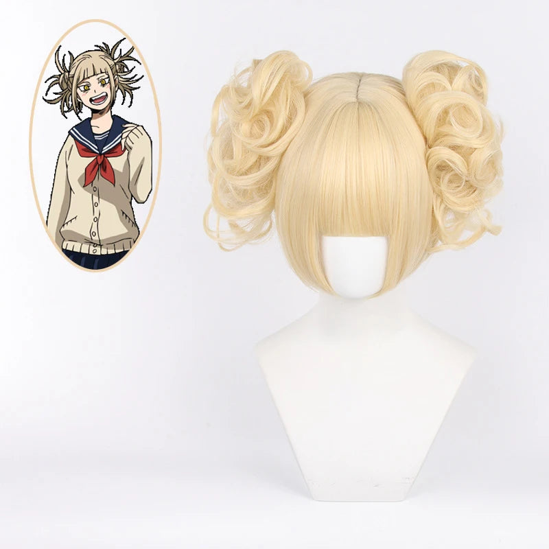 Wholesale Perrque Cosplay 30cm Short Beige  Himiko Toga Wig Synthetic Anime Cosplay Wigs 2Ponytails