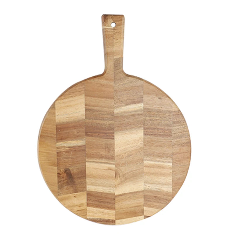 End Grain Acacia Wood Round Cutting Board with Handle Pizza Paddle Cheese Fruits Vegetables Bread Charcuterie  Serving Board