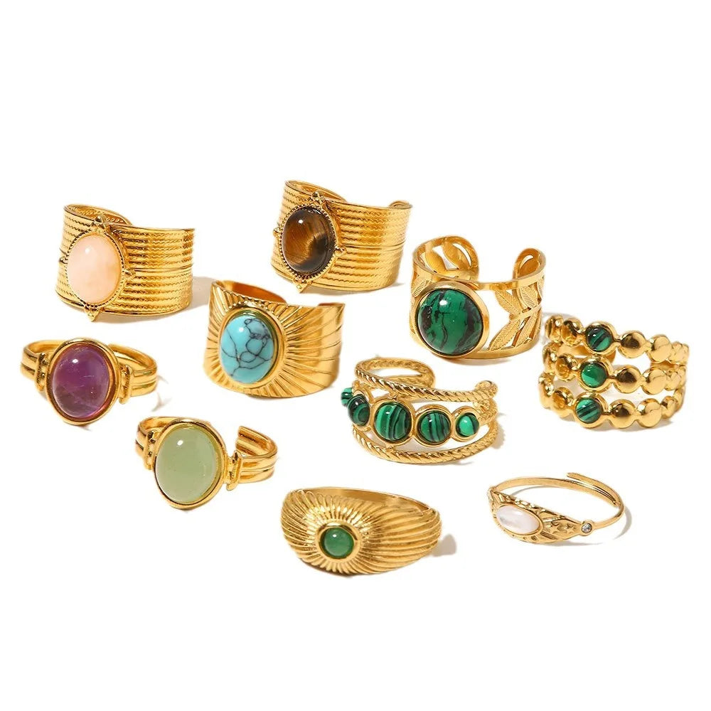 Hot Sale Fashion Jewelry 18K Gold Plated Stainless Steel Adjustable Ring Women for Party or Gift