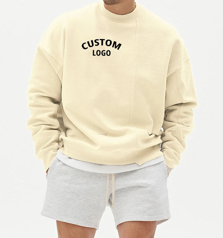 Top Fashion Designer Cotton French Terry Crewneck Sweatshirt Custom logo Chenille Patch Embroidery Unisex Sweatshirt for Men