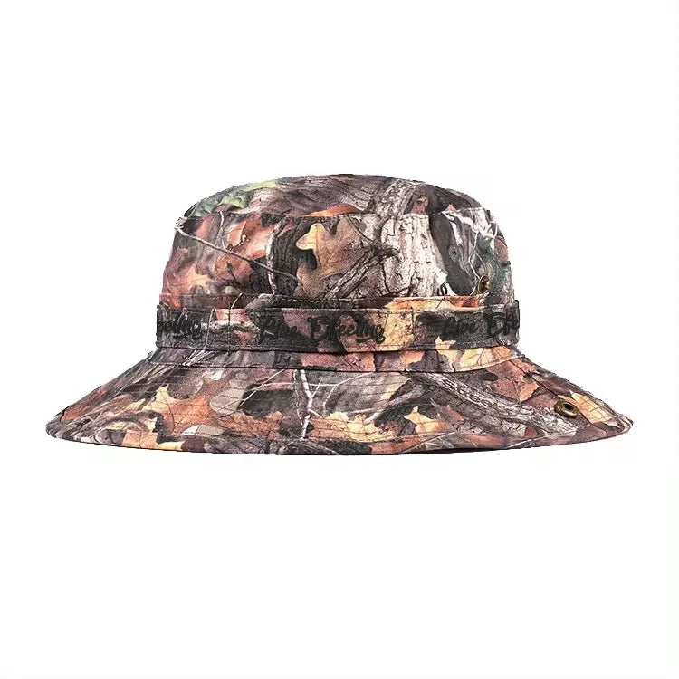 Camo Boonie Hats for Men Mens Outdoor Flat Top Wide Brim Fisherman Cap Bucket Hat With String