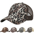 M0430 Women Summer Leopard Print Anti UV Ponytail Hat Outdoor Sports Baseball Cap Cotton Ponytail Camouflage Trucker Mesh Hat