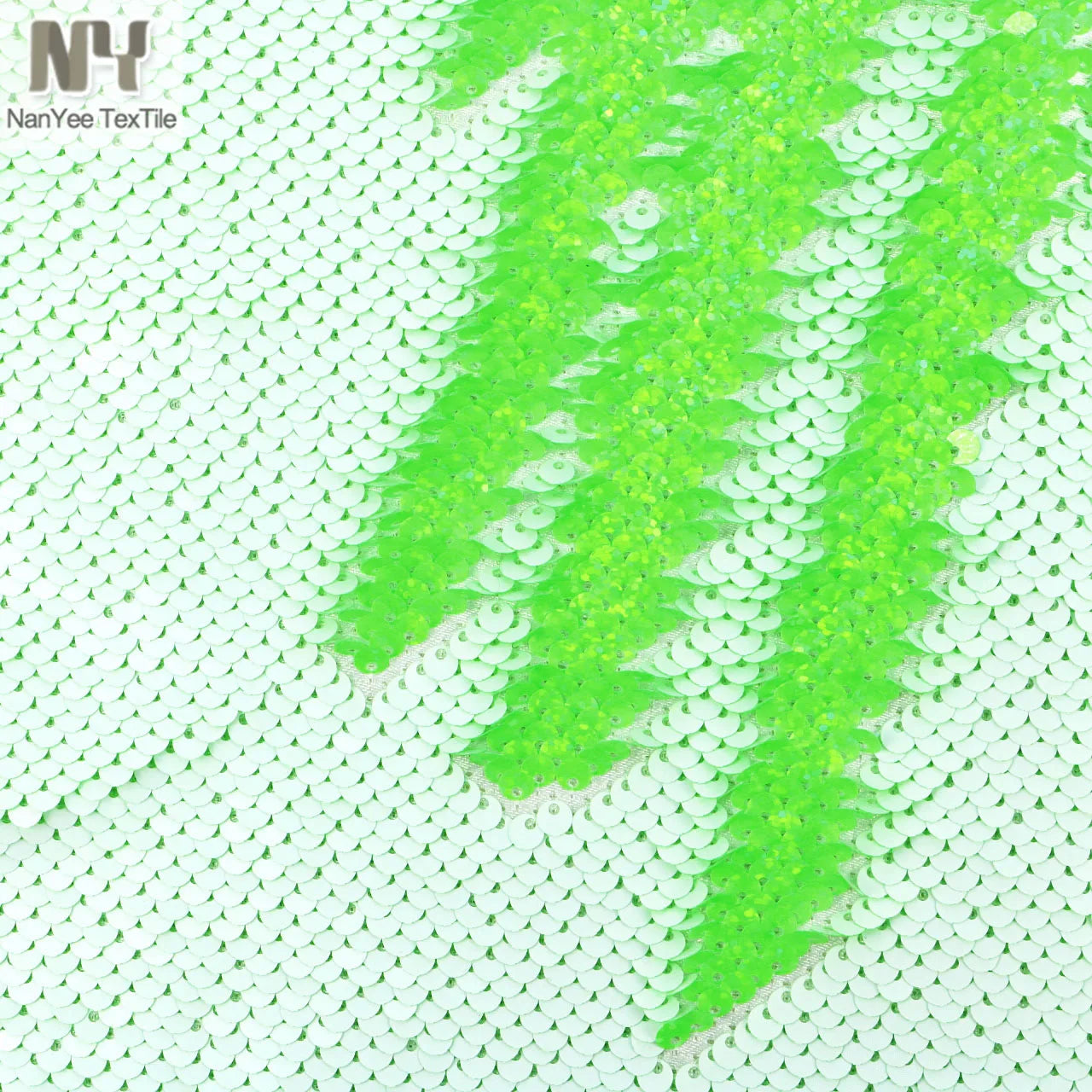 No Minimum 5mm Mermaid Reversible White Lime Green Sequin Fabrics in Stock