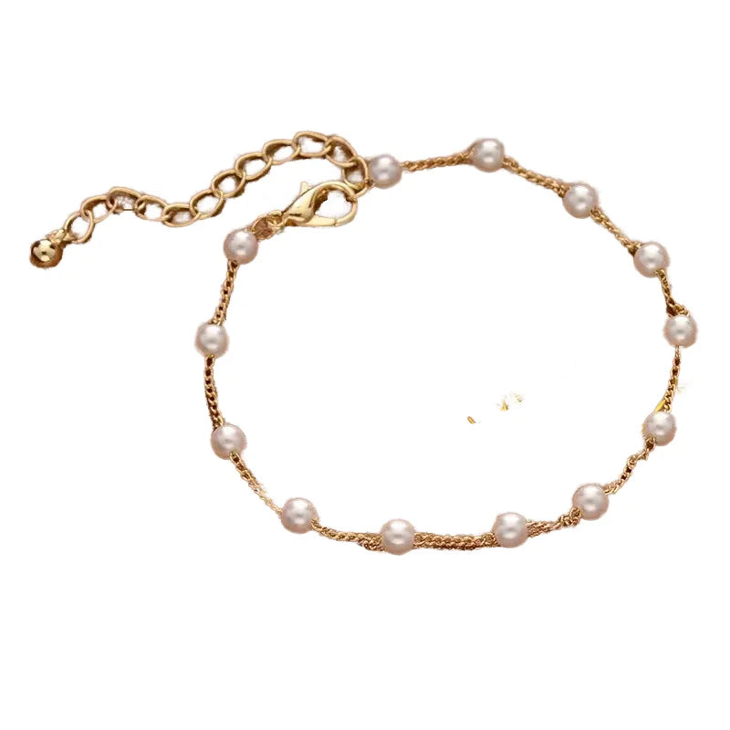 Trendy Gold Plated Baroque Beaded Bracelet for Women for Party or Gift Elegant Pearl Chain Stitching Jewelry