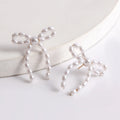 Cute Pearl Drop Earrings White Bow Knot Stud Earrings Pearl Bow Earrings for Women Gifts