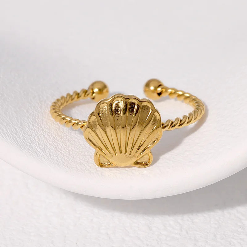 Beimai OEM Ring Summer Beach Shell Shape 18K Gold Plated Stainless Steel Ring