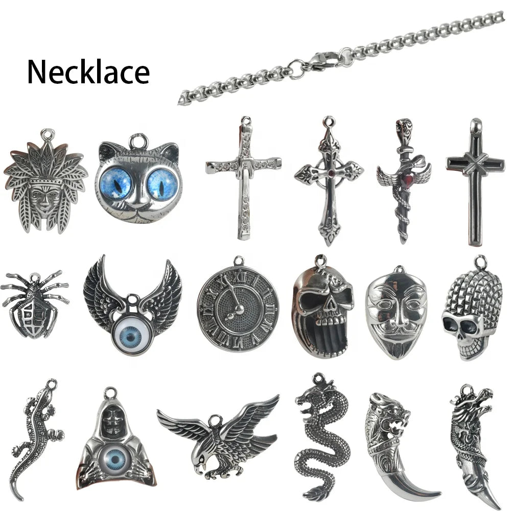 2023 Stainless Steel Snake Skull Cross Pendant Necklace 60cm Wing Hot Selling Vintage Chain for Men Women for Wedding Engagement