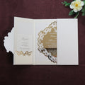 Luxury Cream Color Hardcover Velvet Gate Fold Wedding Invitations Folio for Marriage with Custom Acrylic Card