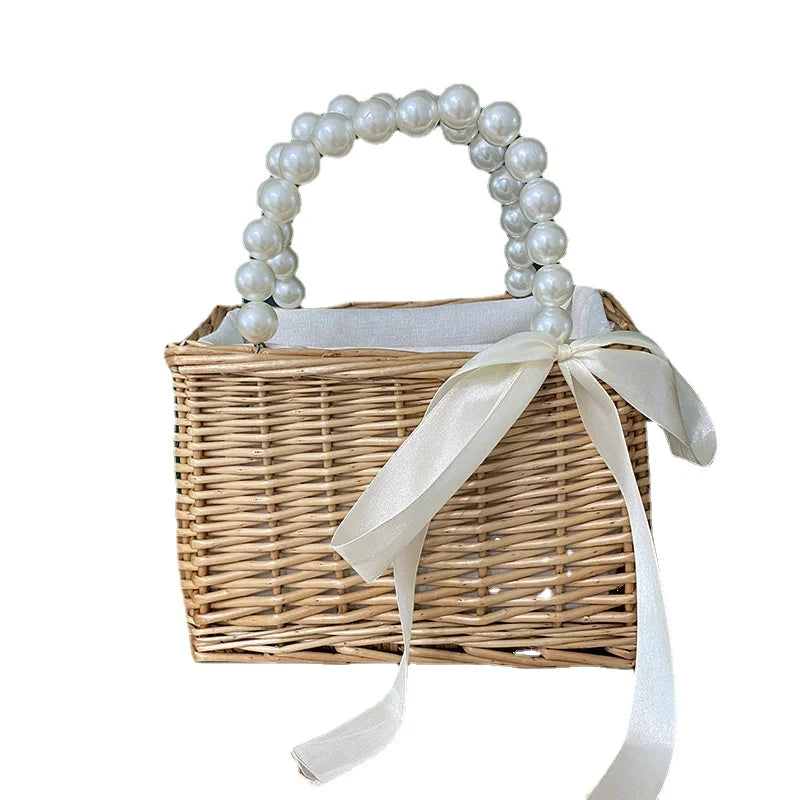 2024 New Fashion Crossbody Rattan Bags for Women Kids Summer Beach Style with Two Handles and Letter Decoration