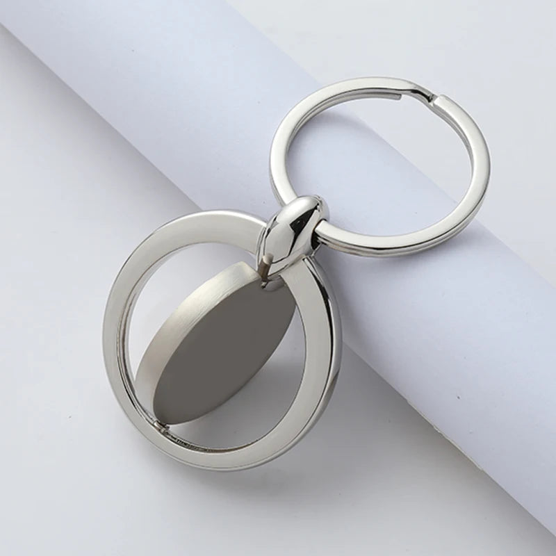 Promotional Gift Rotate Metal House KeyRing Luxury Circle Tag Key Chain in Bulk Engrave Logo Blank Custom Heart Metal Keychain