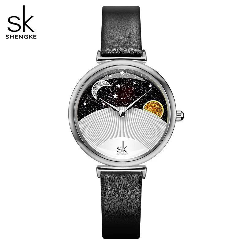Shengke ODM Women's Quartz Watch Alloy Case Leather Band Custom Dial Design Your Unique Pattern Logo Simple Style Business Use