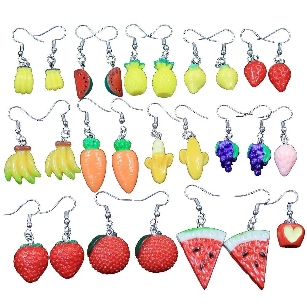 Kawaii Resin Fruit Dangle Earrings With Banana Watermelon Carrot Resin Pendant Fashion Jewelry 2020