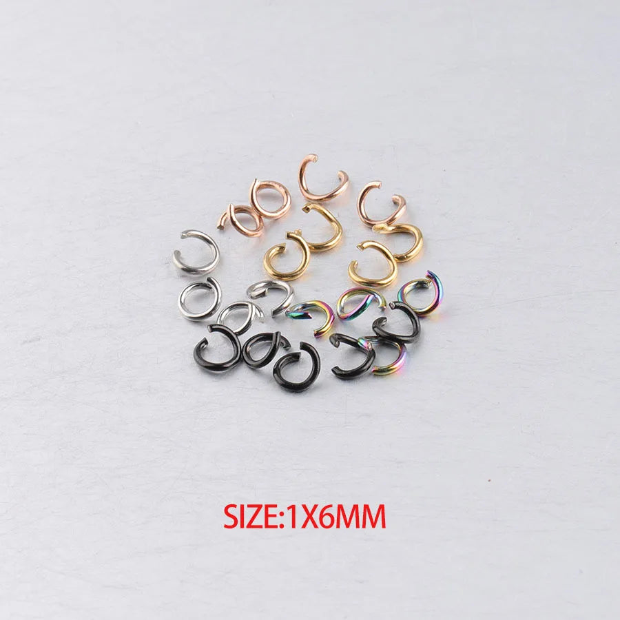 100 Pcs / 1 Bag DIY Jewelry Accessory 1*6mm  Jump Rings Silver / Gold / Rose Gold Stainless Steel Jump Rings for Jewelry Making