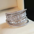 Huitan Factory Irregular Multi Layers Full Crystal Cubic Zirconia Wide Band Rings for Women Wedding Silver Plated Rings Jewelry