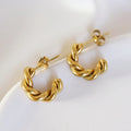MICCI Wholesale Custom PVD Plated 18K Gold Stainless Steel CC C Shape Croissant Small Twisted Earrings for Women